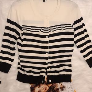 NWOT Black/white stripe ruffle cardigan